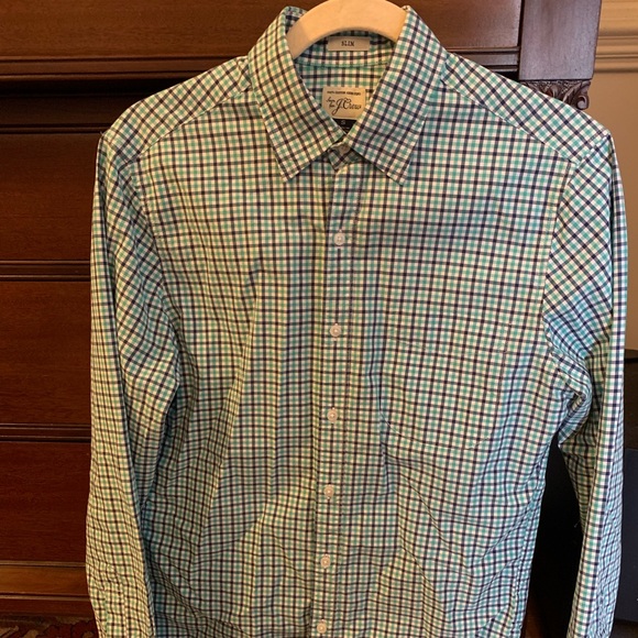 Men’s slim S J Crew LS button down, blue and white - Picture 1 of 3